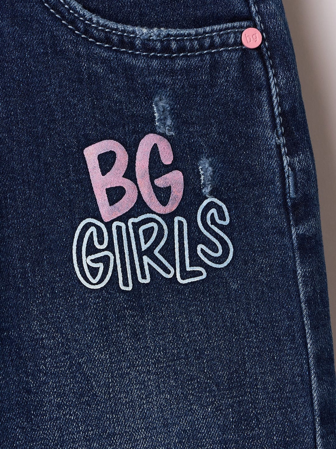 Blue Giraffe Girls Blue Boxy Fit Graphic Jeans