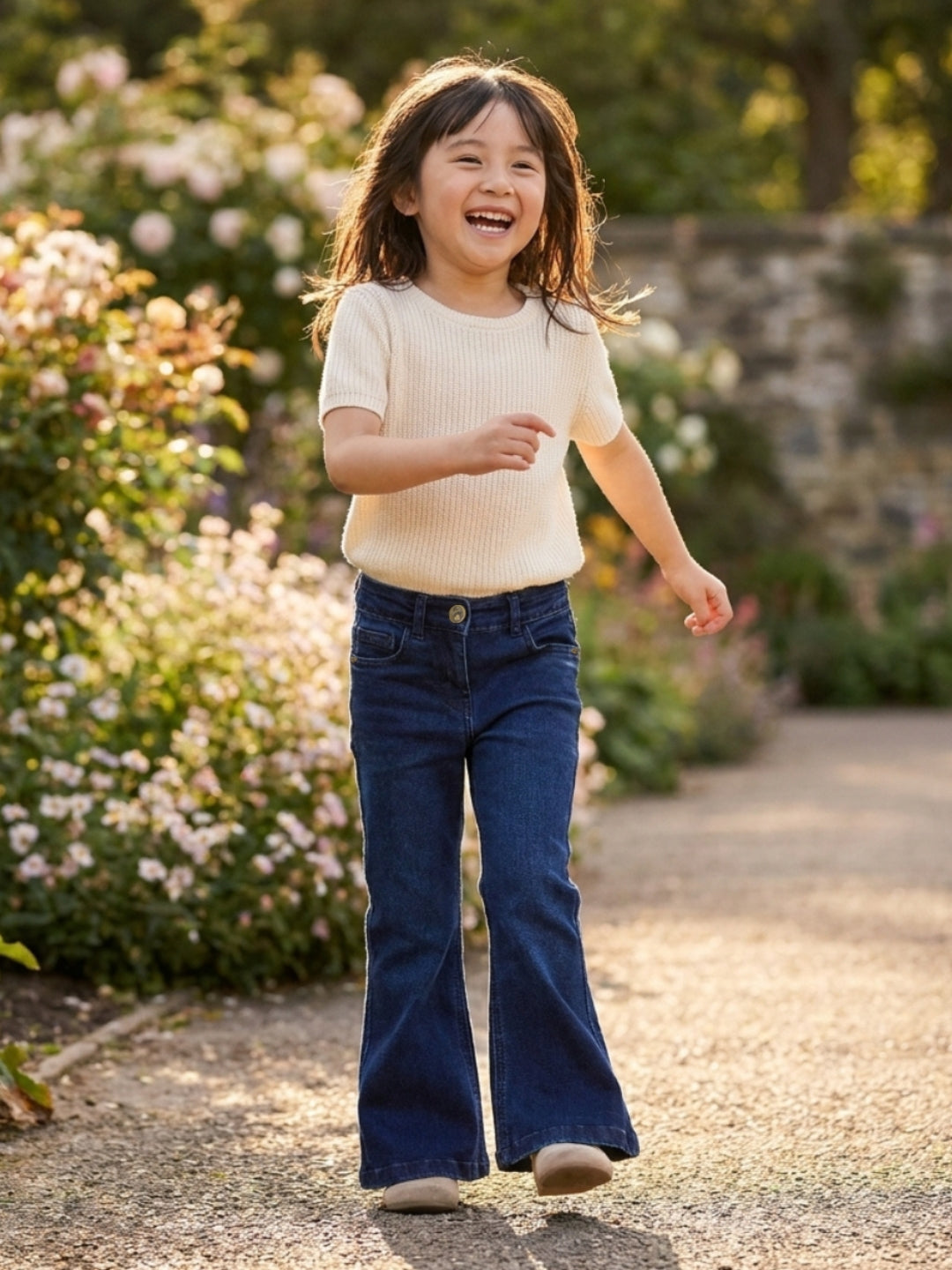 Blue Giraffe Girls Blue Bootcut Solid Jeans