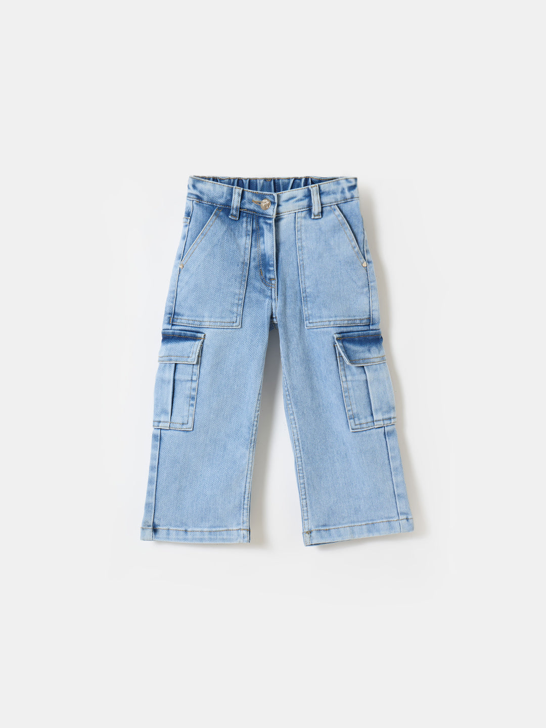 Blue Giraffe Girls Blue Boxy Fit Solid Jeans