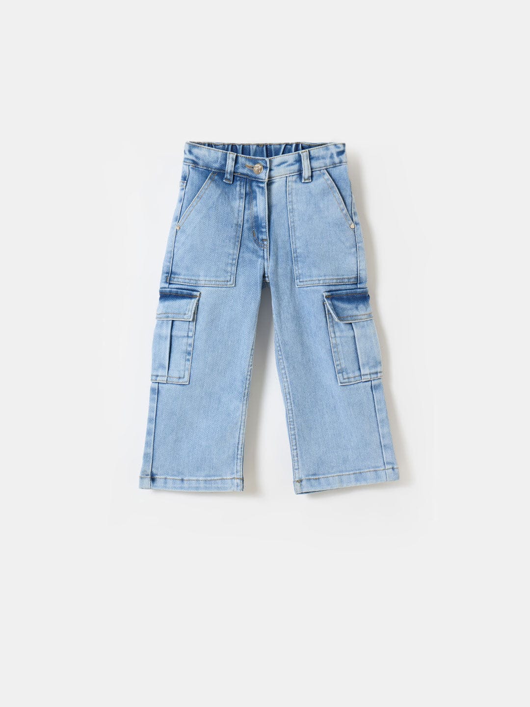 Blue Giraffe Girls Blue Boxy Fit Solid Jeans