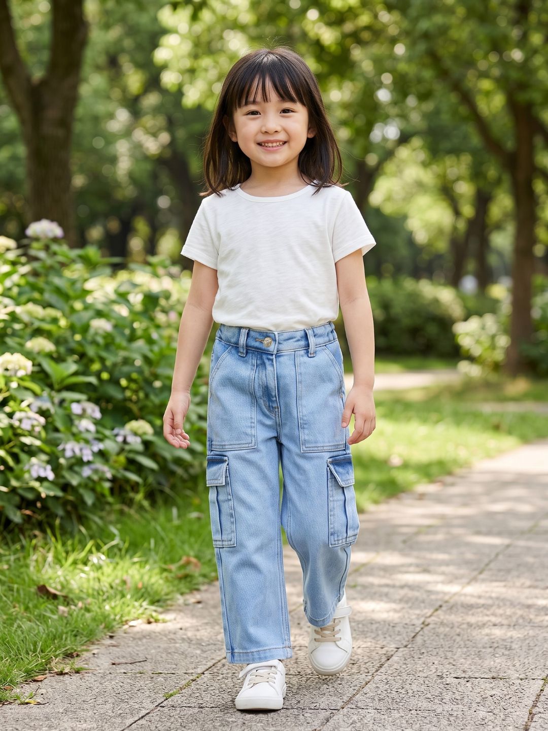 Blue Giraffe Girls Blue Boxy Fit Solid Jeans