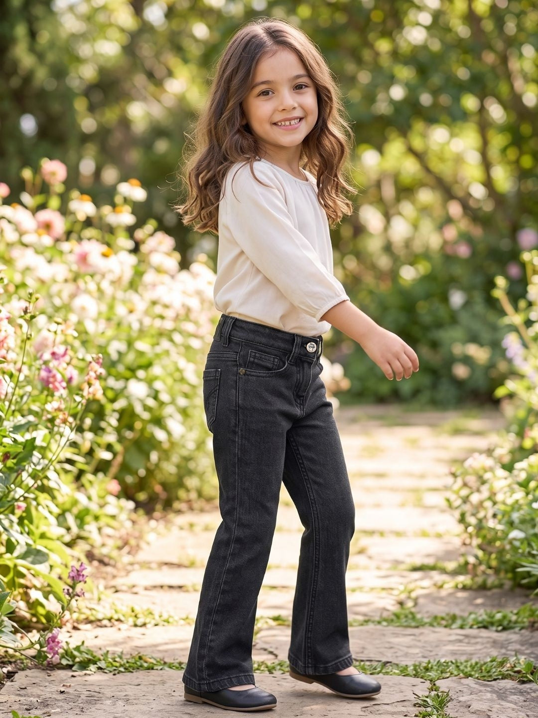 Blue Giraffe Girls Black Bootcut Solid Jeans