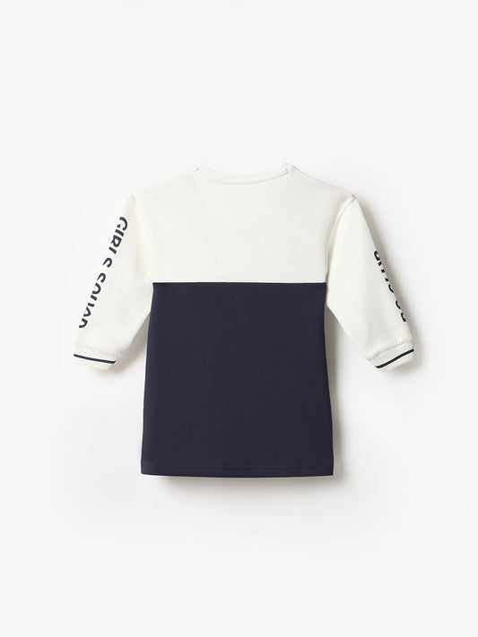 Blue Giraffe Girls Multi Coloublocked Raised Neck Dress