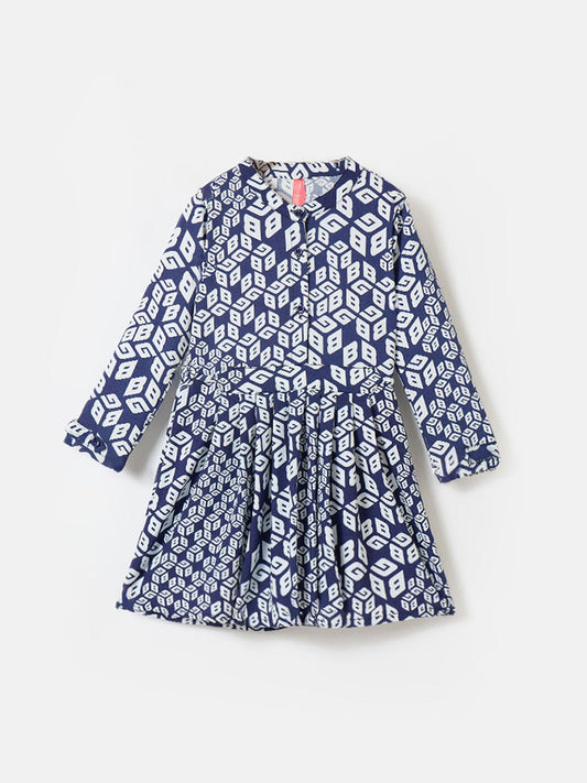 Blue Giraffe Girls Multi Printed Band Collar Dress