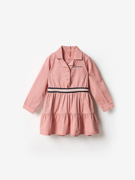 Blue Giraffe Girls Pink Solid Collar Dress