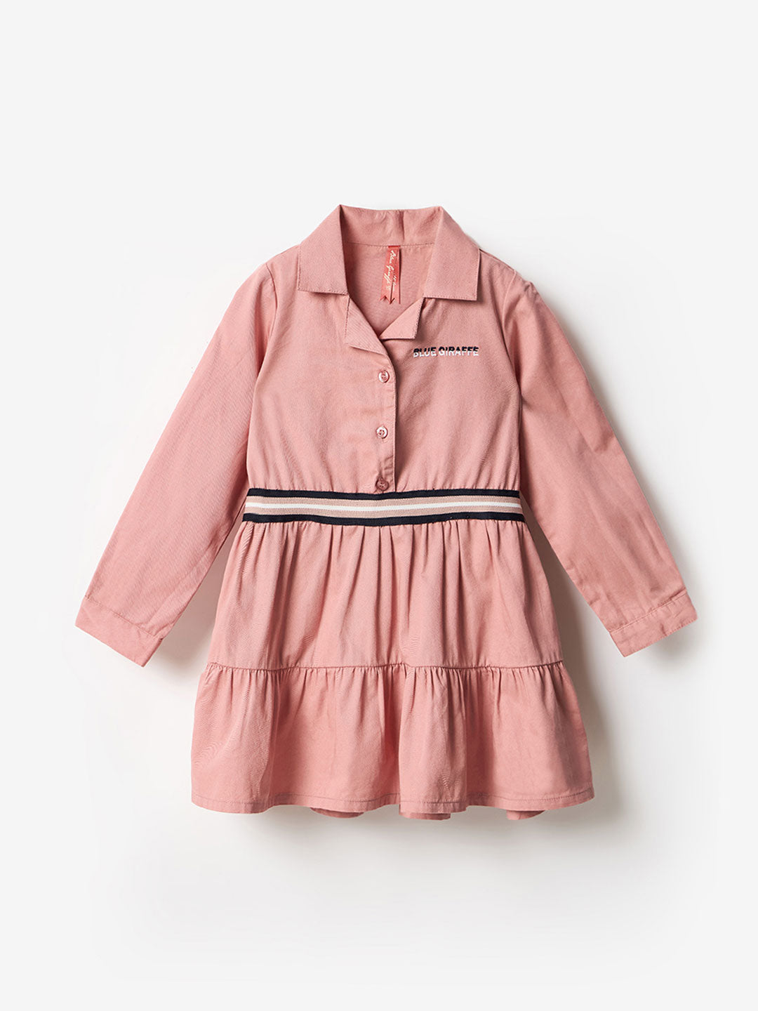 Blue Giraffe Girls Pink Solid Collar Dress