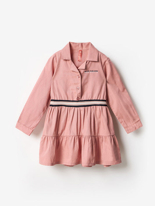 Blue Giraffe Girls Pink Solid Collar Dress