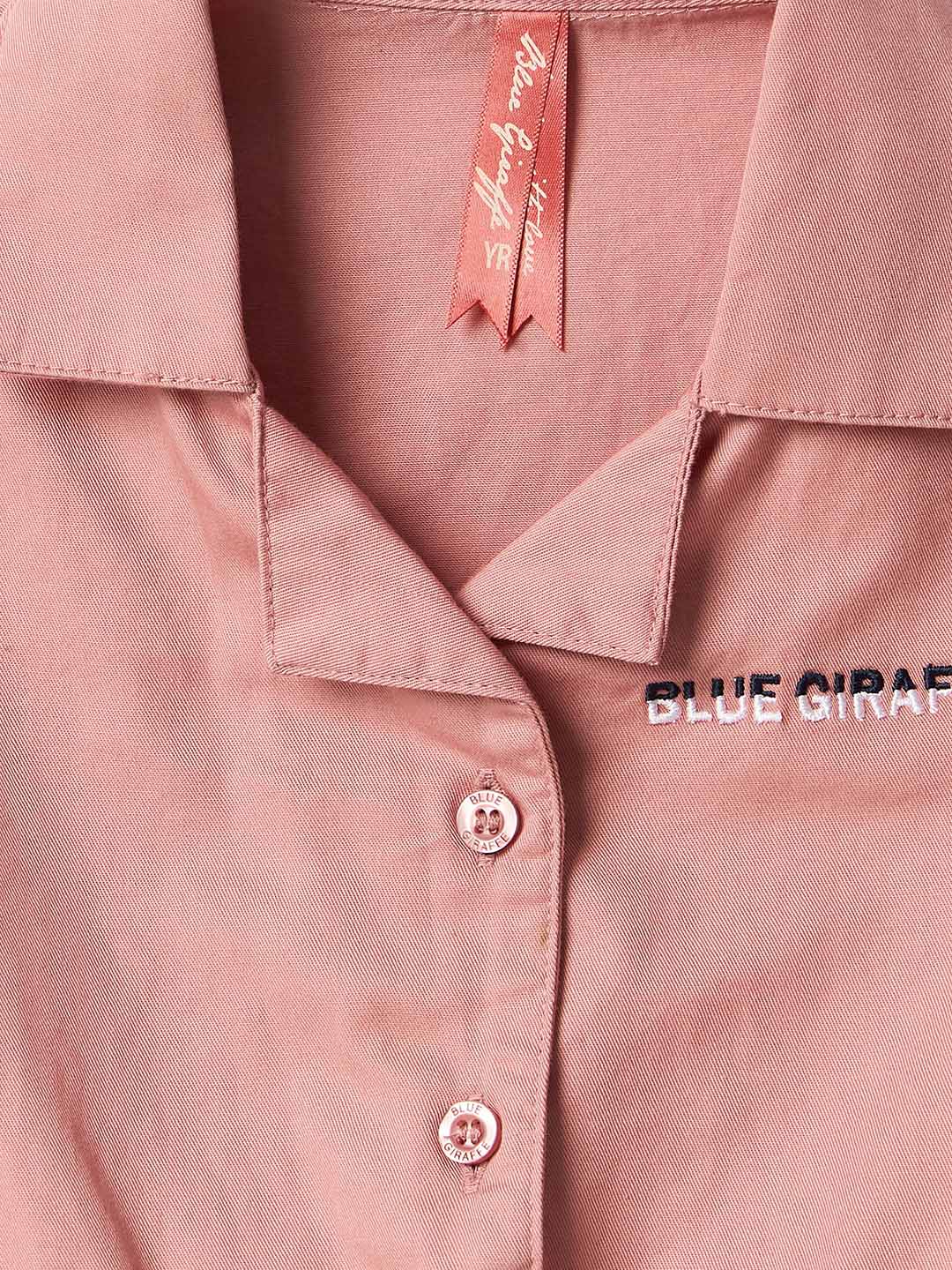 Blue Giraffe Girls Pink Solid Collar Dress