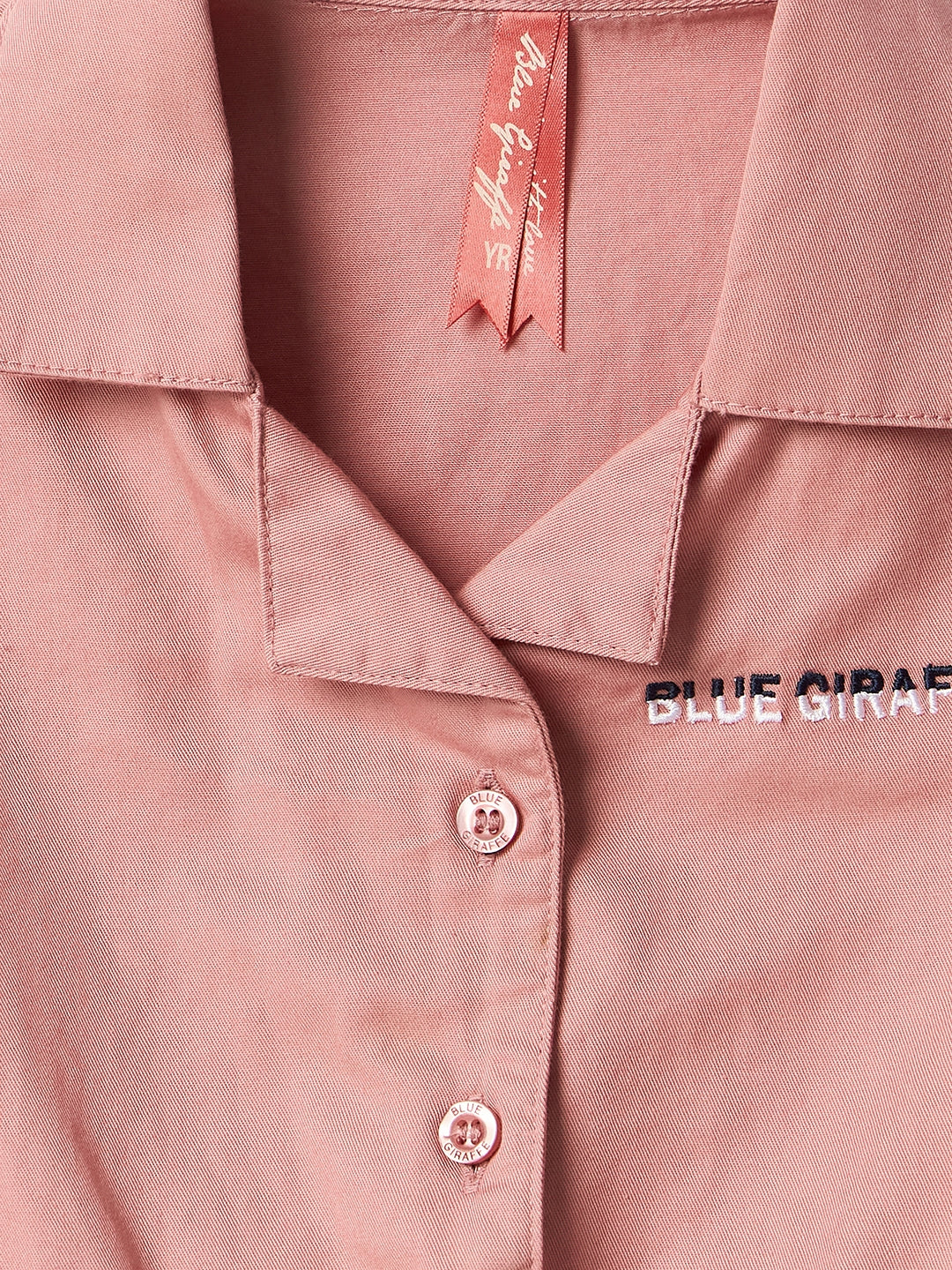 Blue Giraffe Girls Pink Solid Collar Dress