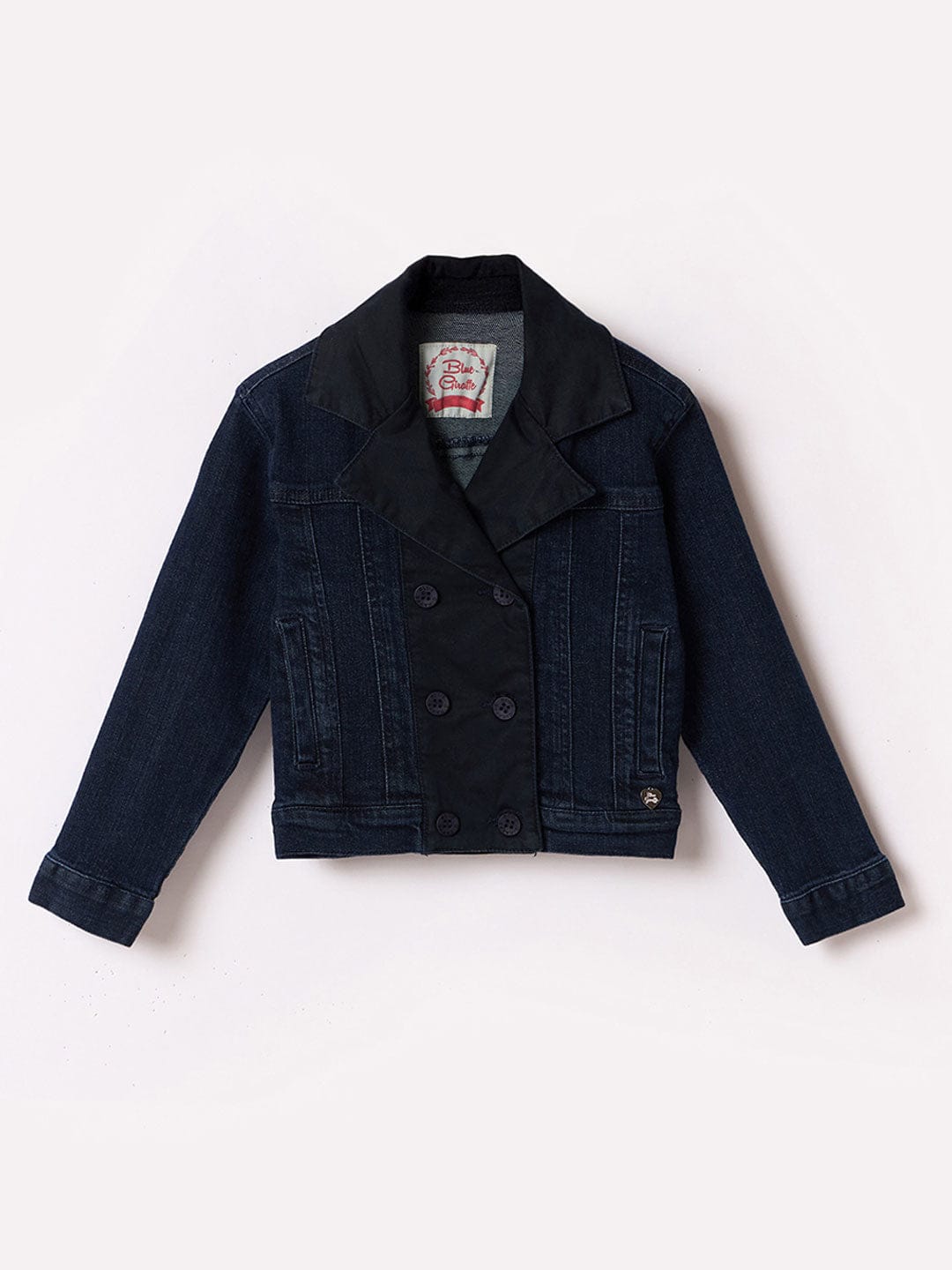 Blue Giraffe Girls Blue Solid Collar Jacket