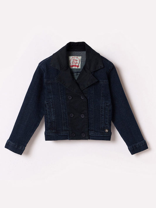 Blue Giraffe Girls Blue Solid Collar Jacket