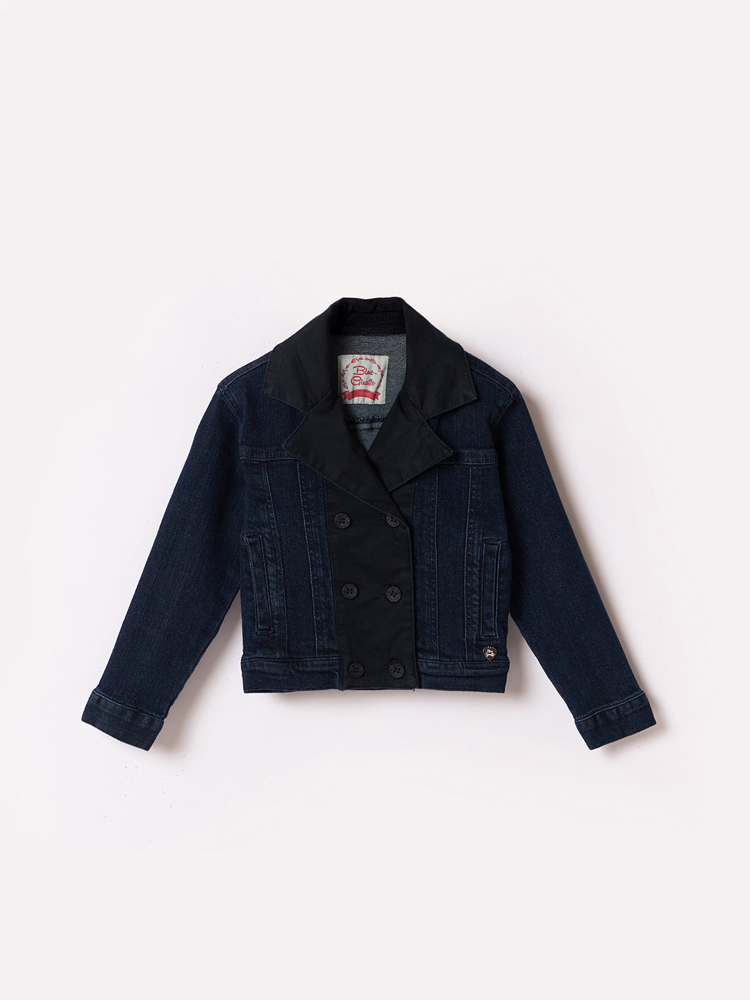 Blue Giraffe Girls Blue Solid Collar Jacket