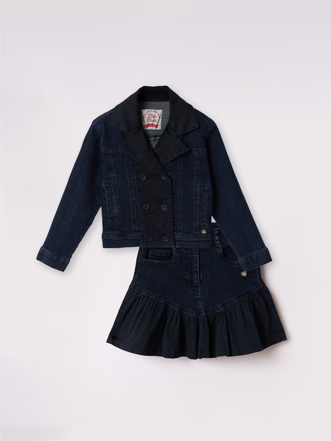 Blue Giraffe Girls Blue Solid Collar Jacket