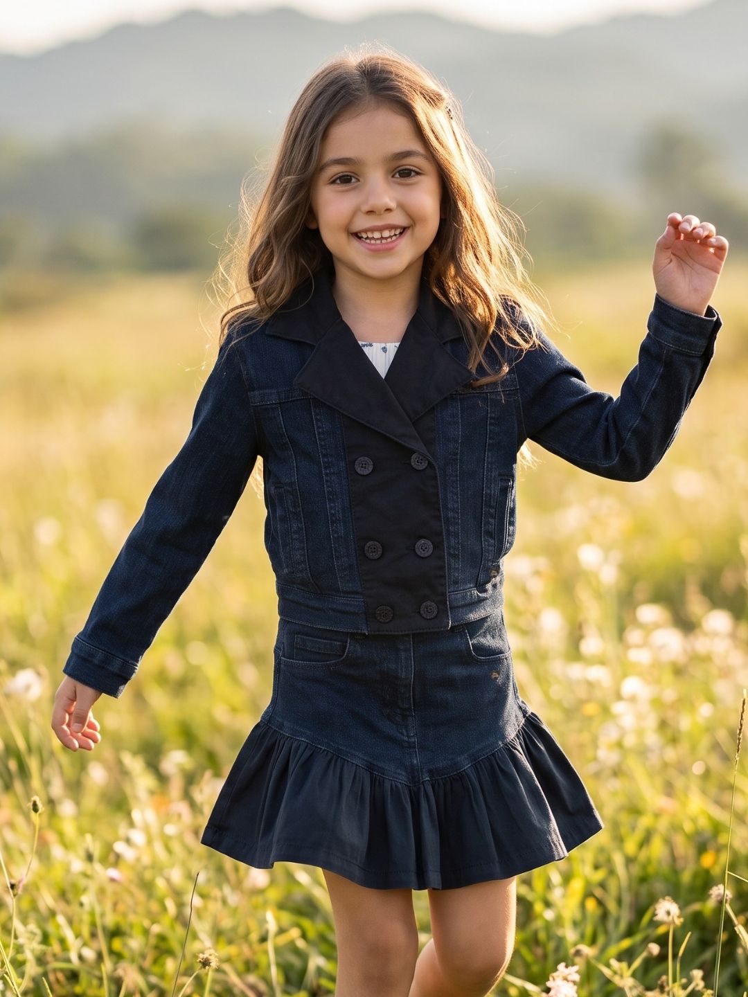 Blue Giraffe Girls Blue Solid Collar Jacket