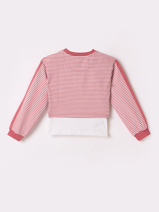 Blue Giraffe Girls Multi Striped Crew Neck Tshirt