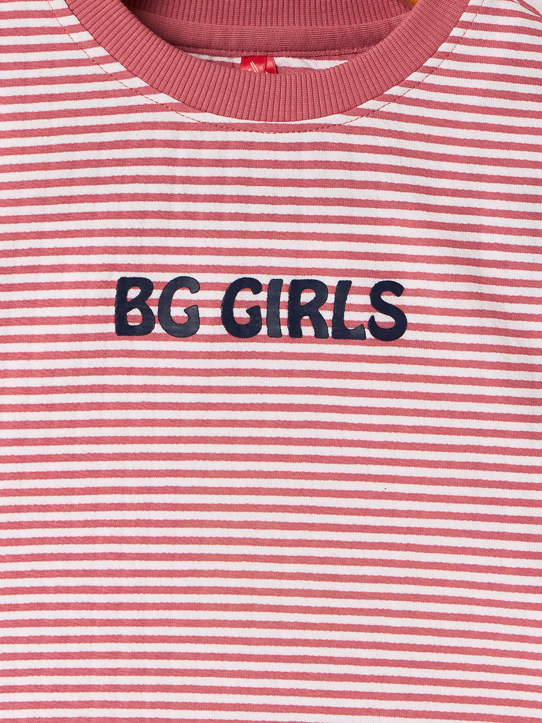 Blue Giraffe Girls Multi Striped Crew Neck Tshirt
