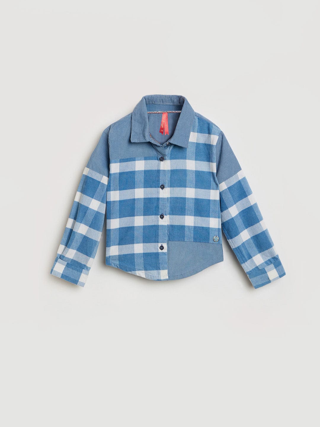 Blue Giraffe Girls Multicolor Checks Collar Top