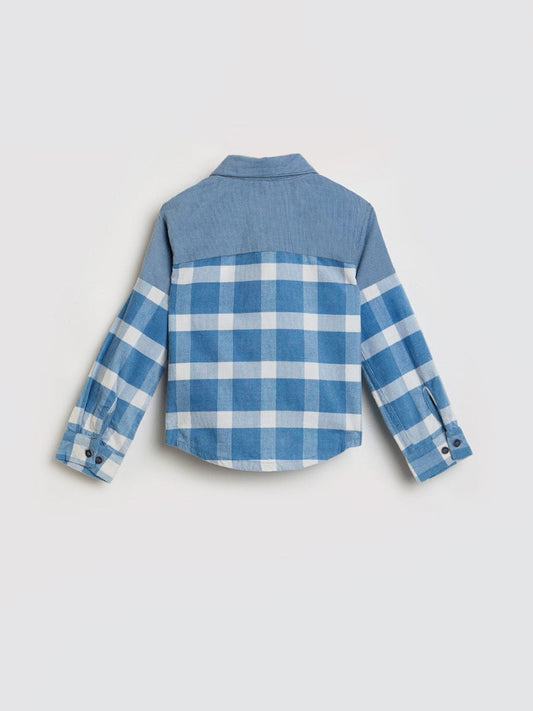 Blue Giraffe Girls Multicolor Checks Collar Top