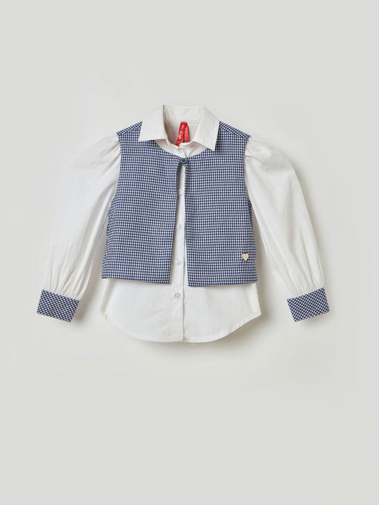 Blue Giraffe Girls Multi Checks Collar Top