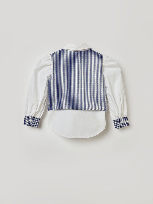 Blue Giraffe Girls Multi Checks Collar Top