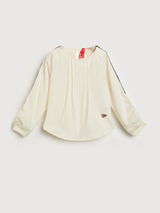 Blue Giraffe Girls White Tape Round Neck Top