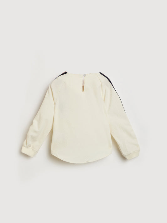 Blue Giraffe Girls White Tape Round Neck Top