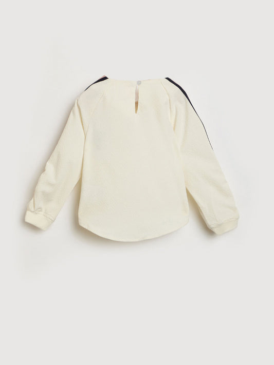 Blue Giraffe Girls White Tape Round Neck Top