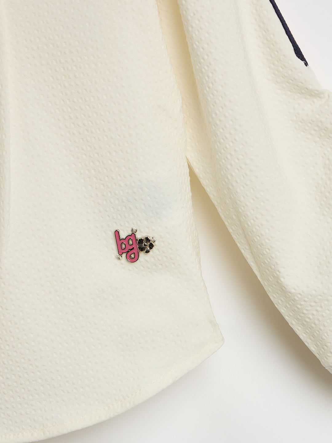 Blue Giraffe Girls White Tape Round Neck Top