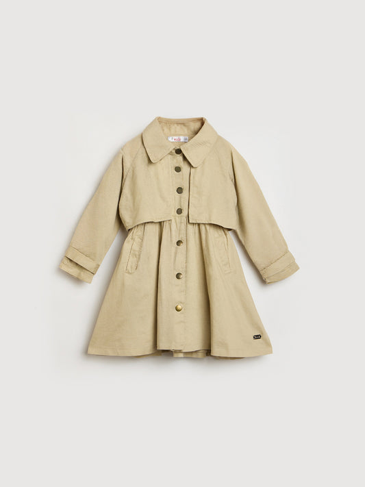 Elle Kids Beige Solid Collar Dress