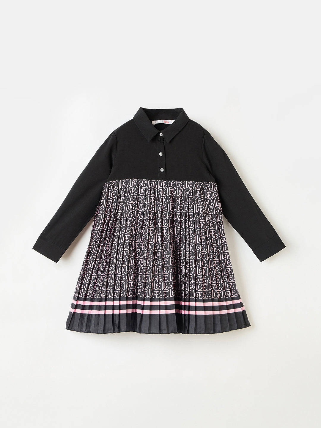 Elle Kids Pink Aop Crew Neck Dress