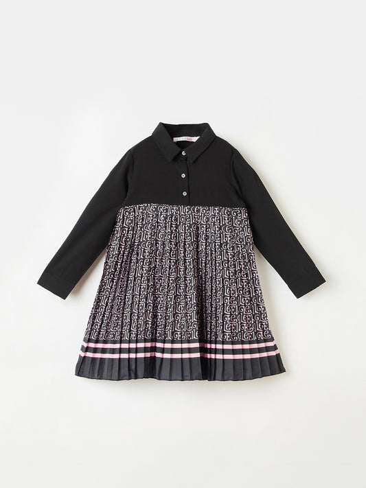 Elle Kids Pink Aop Crew Neck Dress