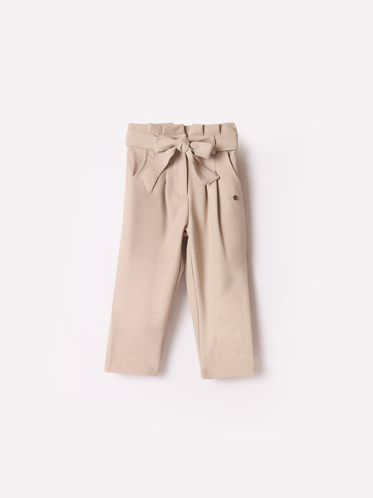 Elle Kids Beige Regular Fit Solid Trouser