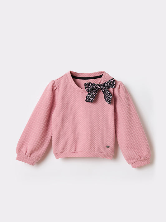Elle Kids Pink Solid Round Neck Sweatshirt