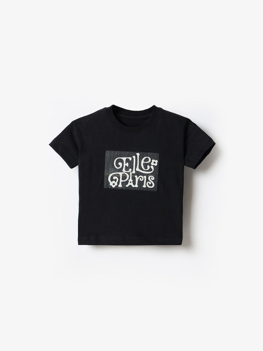 Elle Kids Black Graphic Crew Neck Tshirt