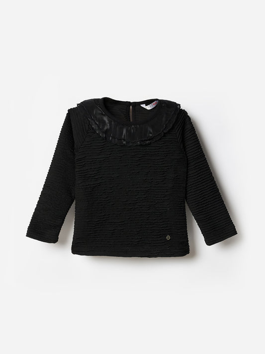 Elle Kids Black Solid Round Neck Top