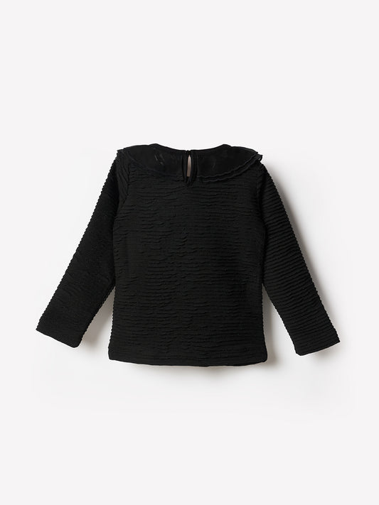 Elle Kids Black Solid Round Neck Top