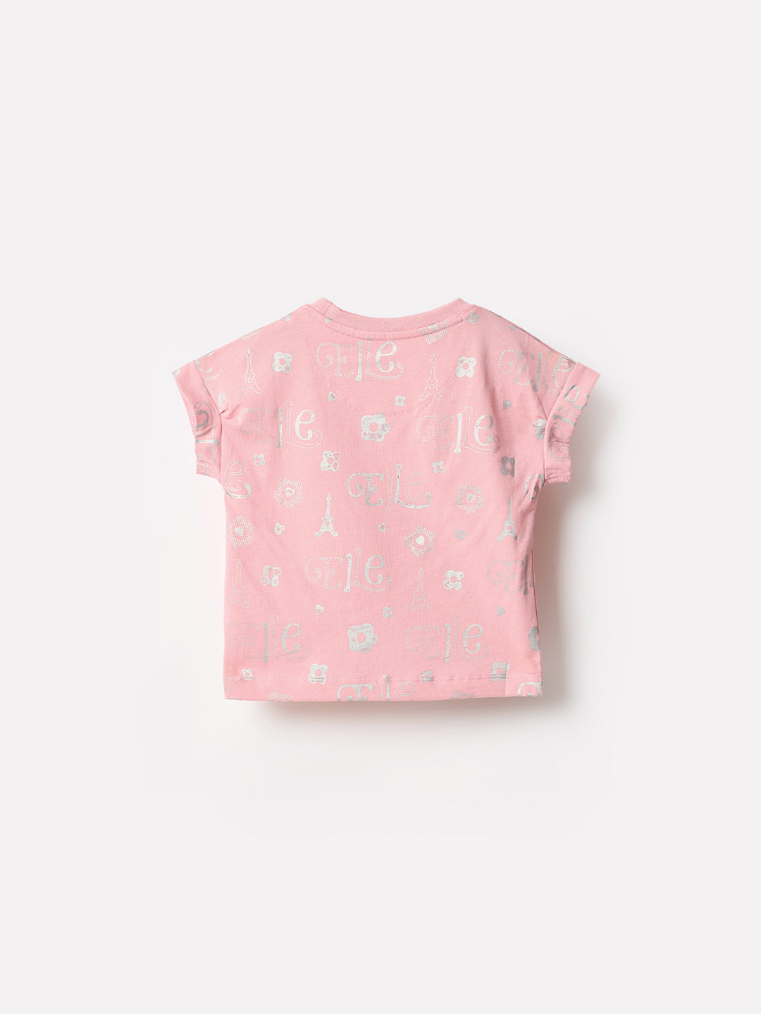 Elle Kids Pink Printed Crew Neck Tshirt