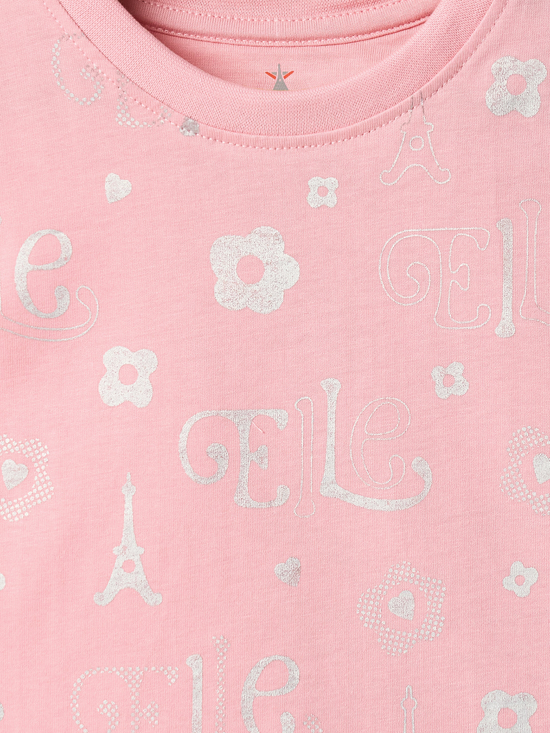 Elle Kids Pink Printed Crew Neck Tshirt