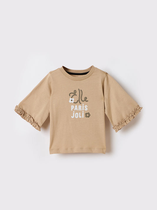 Elle Kids Beige Graphic Round Neck Tshirt