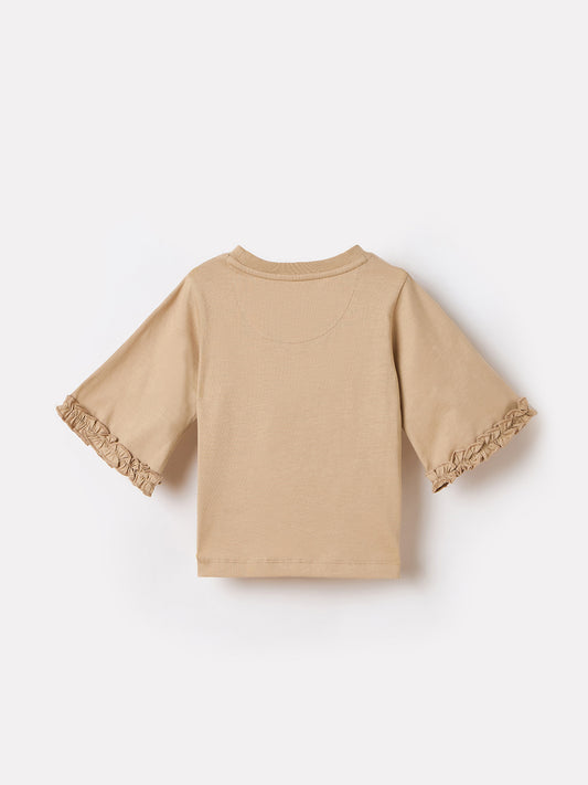 Elle Kids Beige Graphic Round Neck Tshirt
