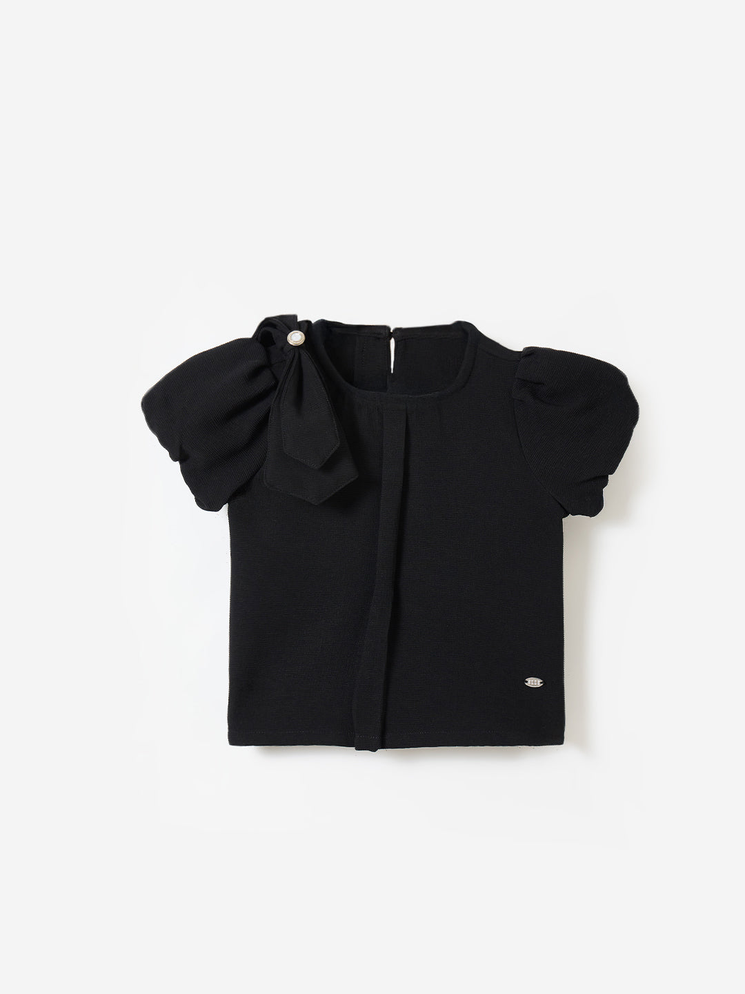 Elle Kids Black Solid Crew Neck Top