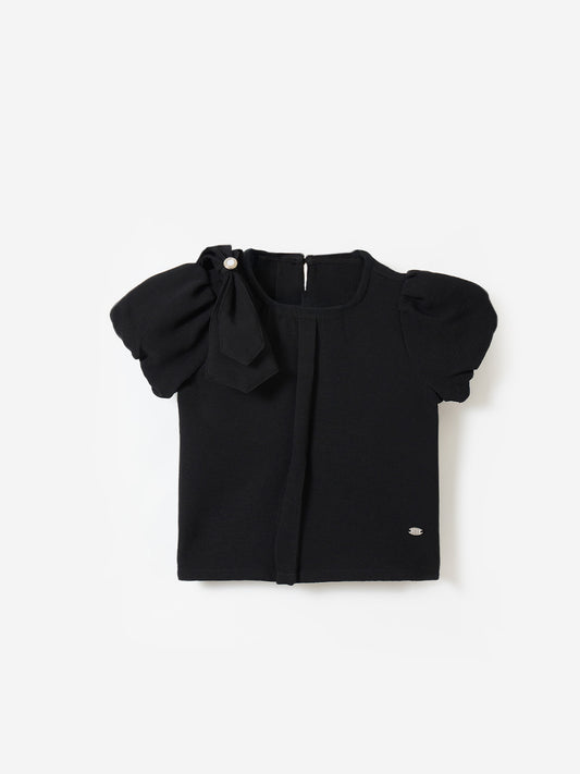 Elle Kids Black Solid Crew Neck Top