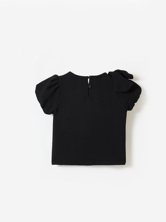 Elle Kids Black Solid Crew Neck Top