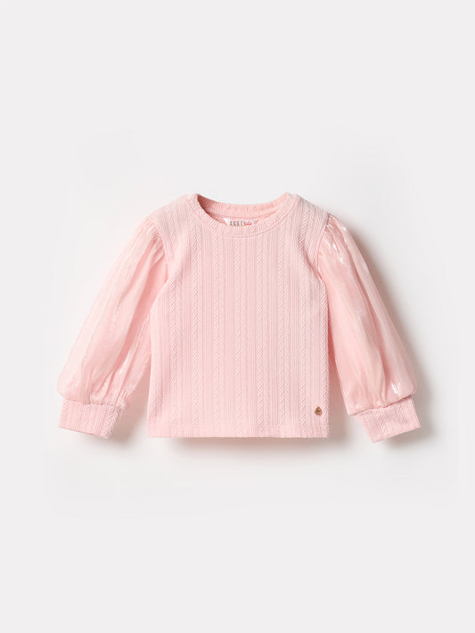 Elle Kids Pink Knitted Raised Neck Top