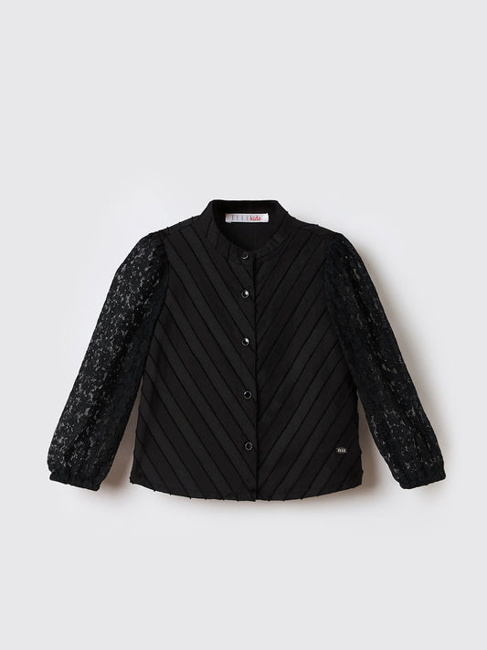 Elle Kids Black Solid Band Collar Top