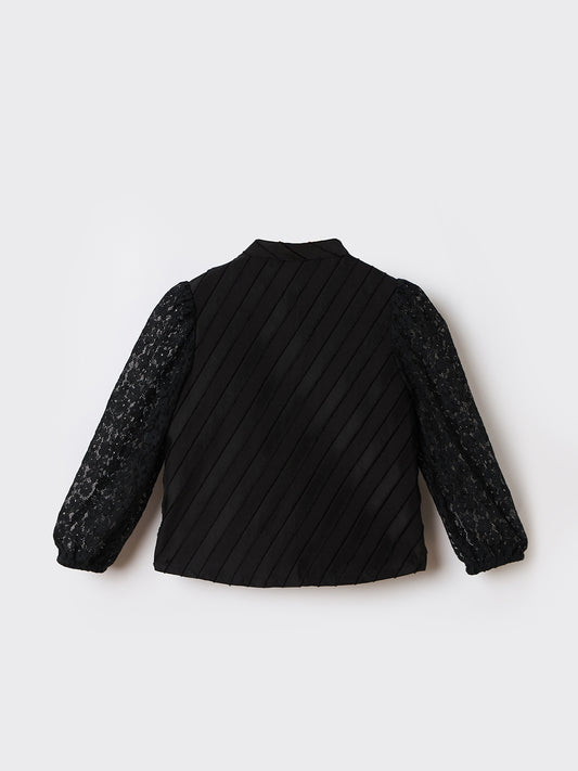 Elle Kids Black Solid Band Collar Top