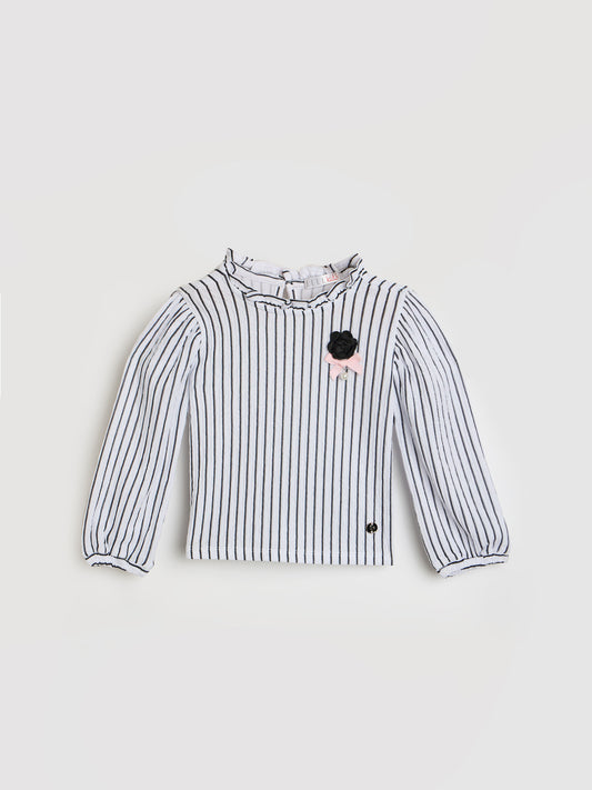 Elle Kids White Striped Round Neck Top