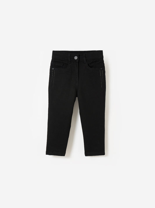 Elle Kids Black Boxy Fit Solid Jeans