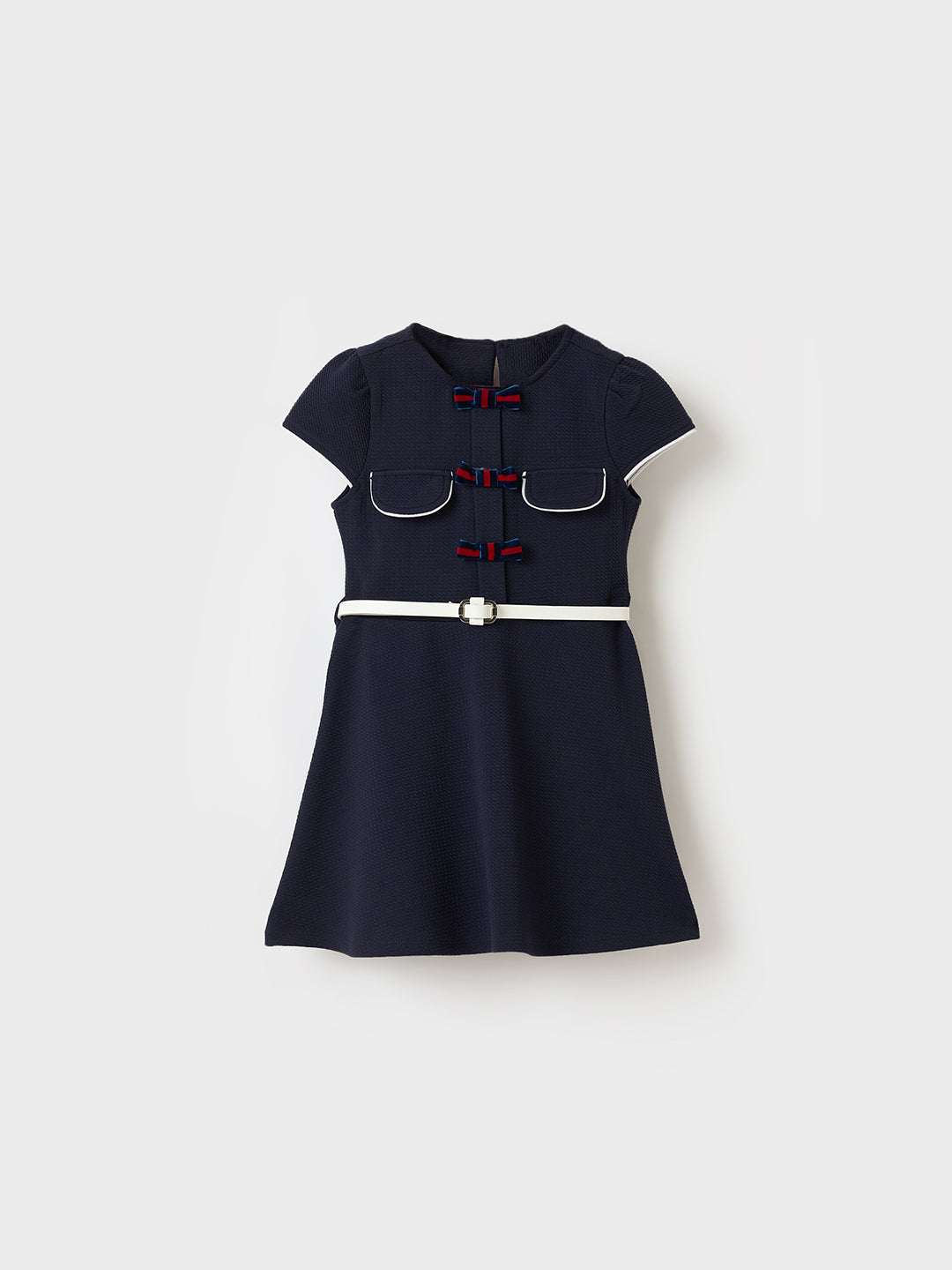 Elle Kids Blue Solid Round Neck Dress