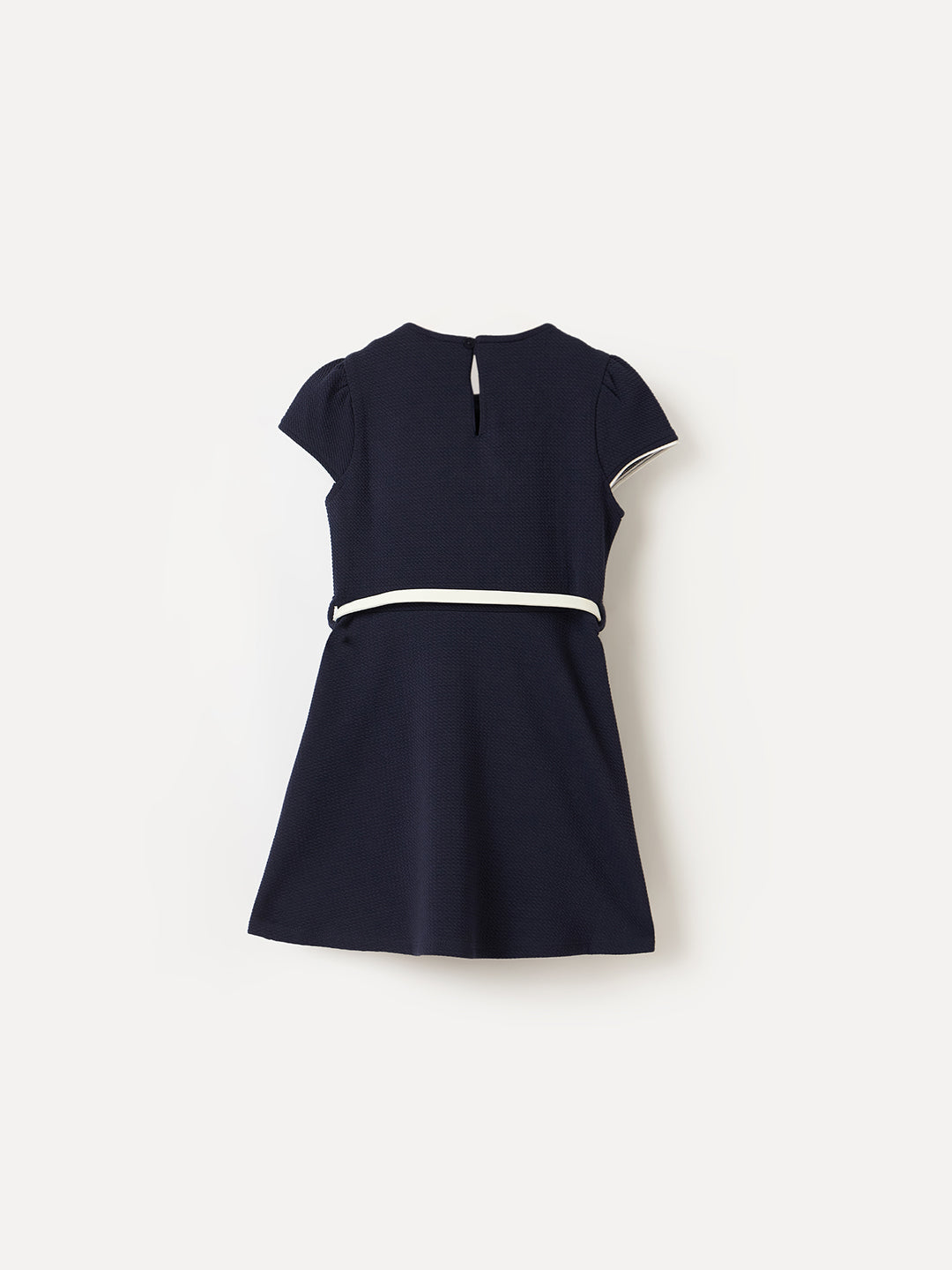 Elle Kids Blue Solid Round Neck Dress